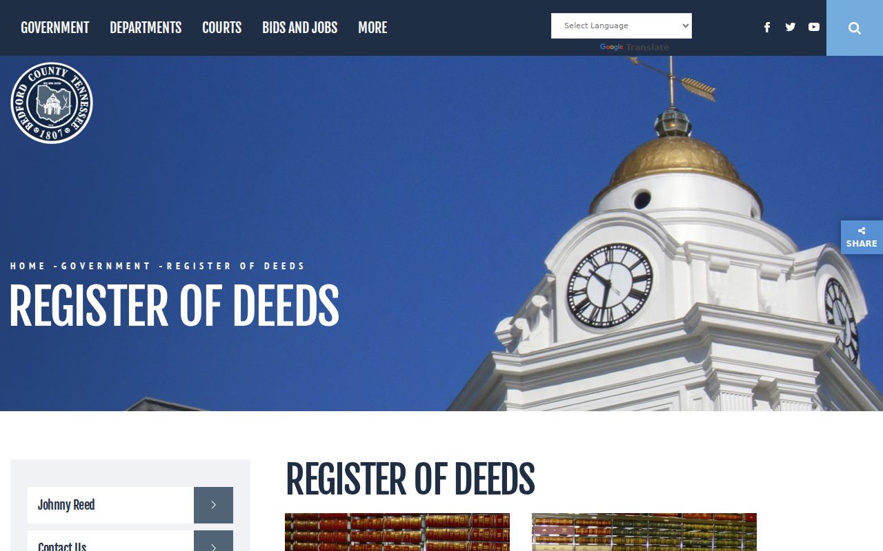 Shelbyville previous residents Register of Deeds route