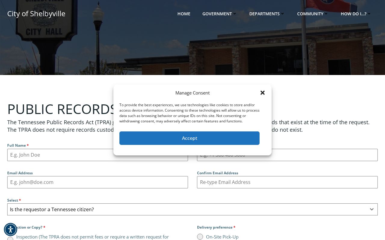 Shelbyville residents directory municipal public-record request source