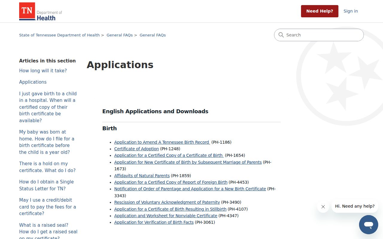 Shelbyville resident lookup Tennessee vital records applications