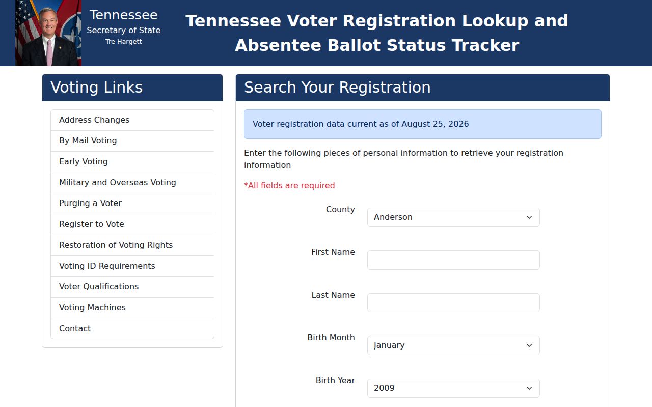Shelbyville resident lookup Tennessee voter search fields